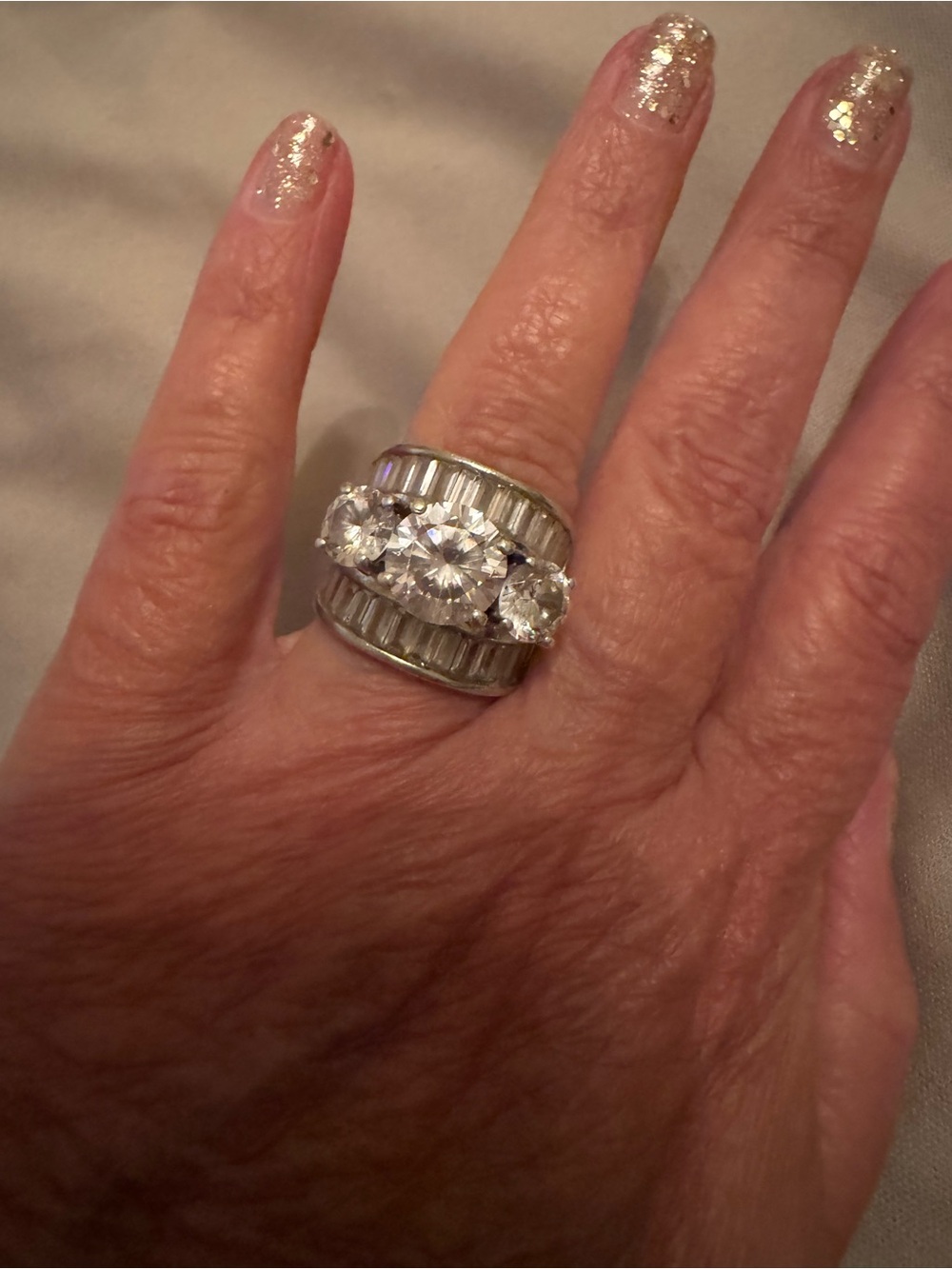 Silver-Tone Triple Oval Crystal Statement Ring - Clear